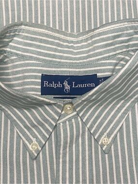 Ralph Lauren Striped Button Down Shirt Men XXL Green White Custom Fit Preppy